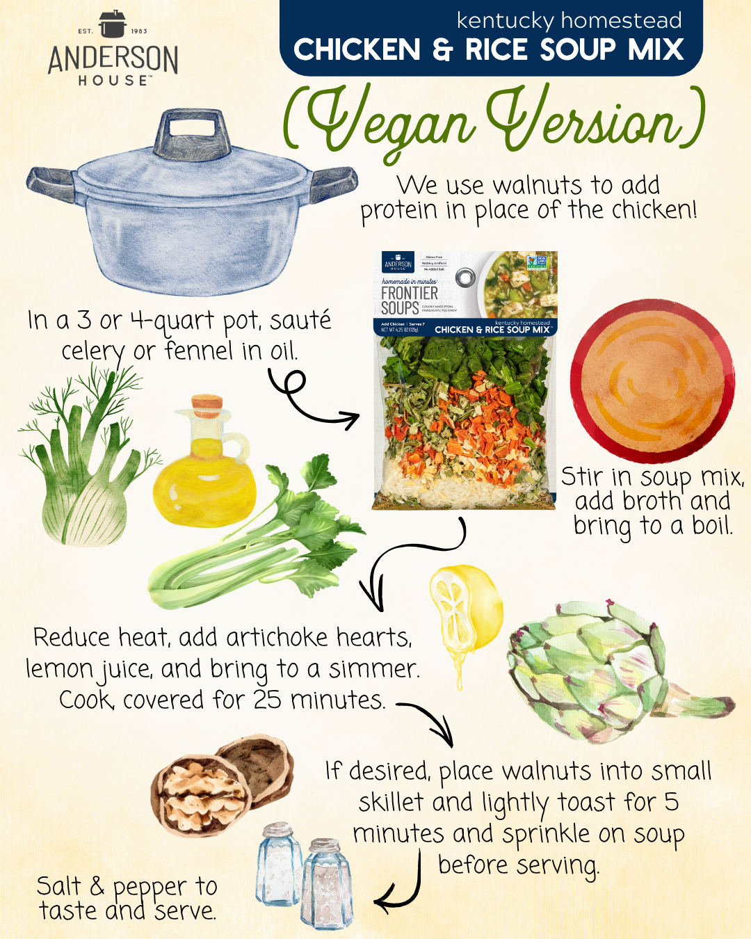 Kentucky Homestead Chicken & Rice Soup Vegan Version