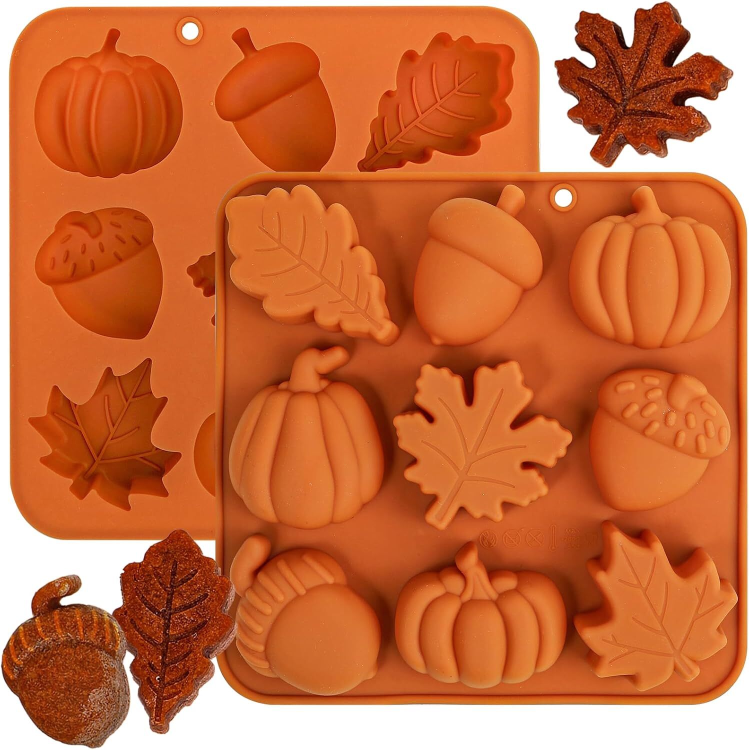 Pumpkin leaf and acorn cornbread made with fall silicone baking molds