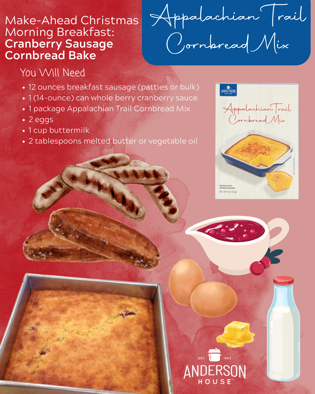 Make-Ahead Christmas Morning Breakfast Cranberry Sausage Cornbread Bake