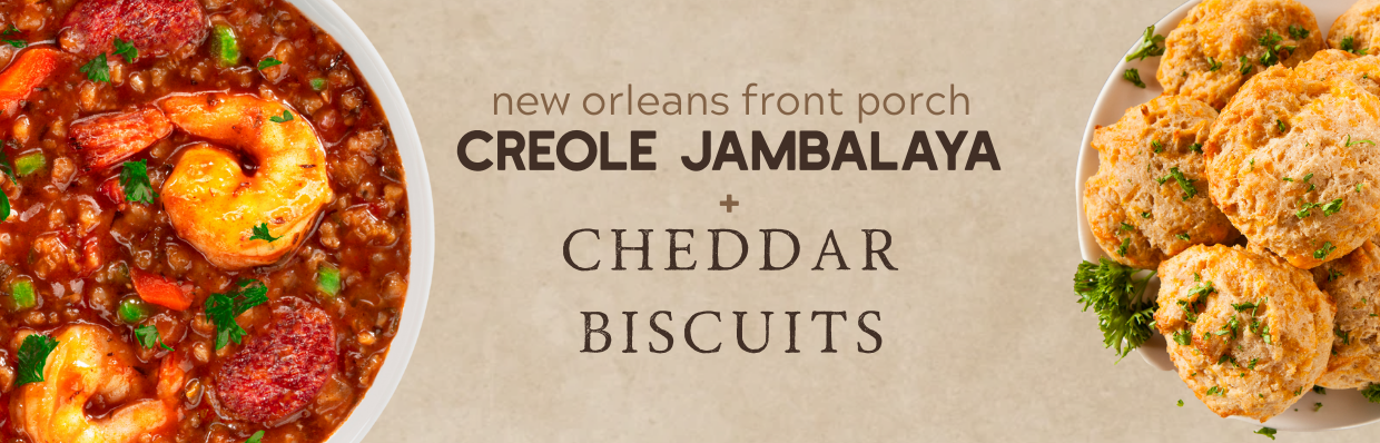 New Orleans Front Porch Creole Jambalaya + Cheddar Biscuits